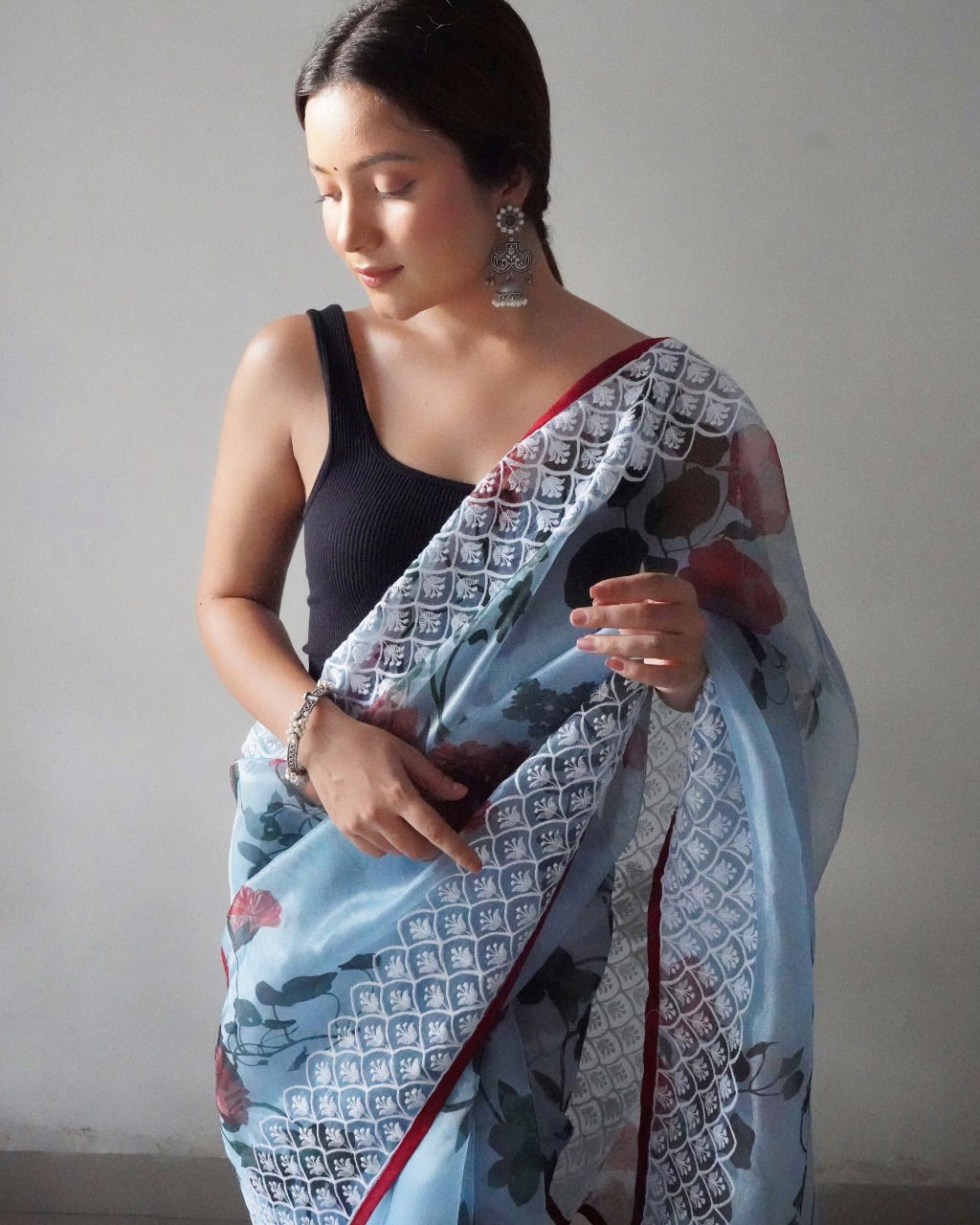 Three Latkan Organza Wholesale Party Wear Sarees
